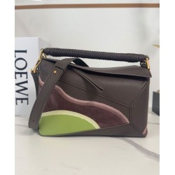 Borse Firmate Replica Loewe piccola Puzzle Edge Landscape in pelle di vitello nappa Caffè scuro