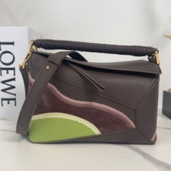 Replica qualità specchio Borse Firmate  Loewe piccola Puzzle Edge Landscape in pelle di vitello nappa Caffè scuro