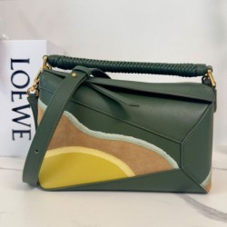 Replica qualità specchio Qualità superiore replica Loewe piccola Puzzle Edge Landscape in pelle di vitello nappa Verde