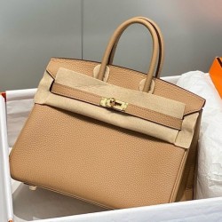 Replica qualità specchio Borse Hermes Birkin 25cm/30cm Camel Clemence hardware dorato