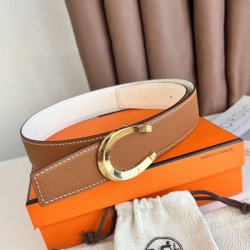 Replica qualità specchio Cintura reversibile Hermes Luck 38 mm con fibbia oro Epsom