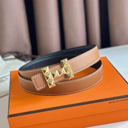 Replica qualità specchio Alta gamma replica Cintura reversibile Hermes H Medor 24MM Epsom Marrone