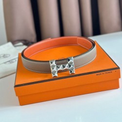 Replica Cintura reversibile Hermes H Medor 24MM Epsom Grigio Imitazioni Replica qualità specchio Cintura reversibile Hermes H Medor 24MM Epsom Grigio