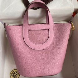 Replica qualità specchio Borsa Hermes In The Loop 18 fatta a mano Clemence Rosa