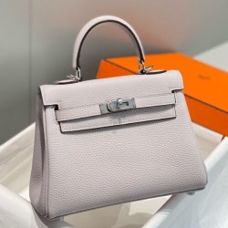 Replica qualità specchio Bora Pari all'originale replica Hermes Kelly 20cm/25cm malva pallido Clemence hardware argento