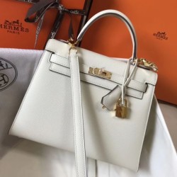 Replica qualità specchio Borsa Hermes Kelly 25cm Sellier bianca Epsom