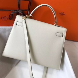 Replica Borsa Hermes Kelly 28cm/32cm Bianco Epsom hardware dorato Imitazioni Replica qualità specchio Borsa Hermes Kelly 28cm/32cm Bianco Epsom hardware dorato