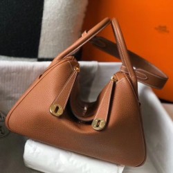 Replica qualità specchio Borsa Hermes Lindy 26 cm Marrone con finiture dorate