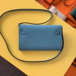 Replica qualità specchio Alta gamma replica Portafoglio Hermes Kelly Classique To Go Epsom Blu