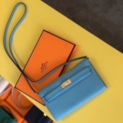 Replica qualità specchio Alta gamma replica Portafoglio Hermes Kelly Classique To Go Epsom Blu