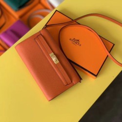 Replica qualità specchio Portafoglio Hermes Kelly Classique To Go Epsom arancia