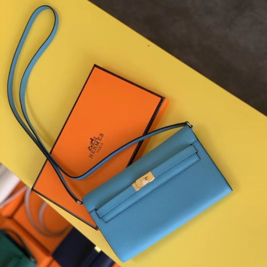 Alta gamma replica Portafoglio Hermes Kelly Classique To Go Epsom Blu