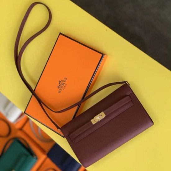 Alta gamma replica Portafoglio Hermes Kelly Classique To Go Epsom Bordeaux