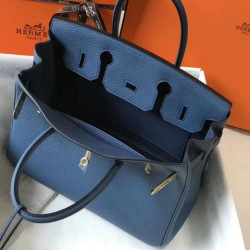 Borsa Hermes Birkin 30 cm in pelle Clemence agata blu