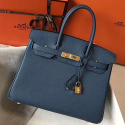 Borsa Hermes Birkin 30 cm in pelle Clemence agata blu