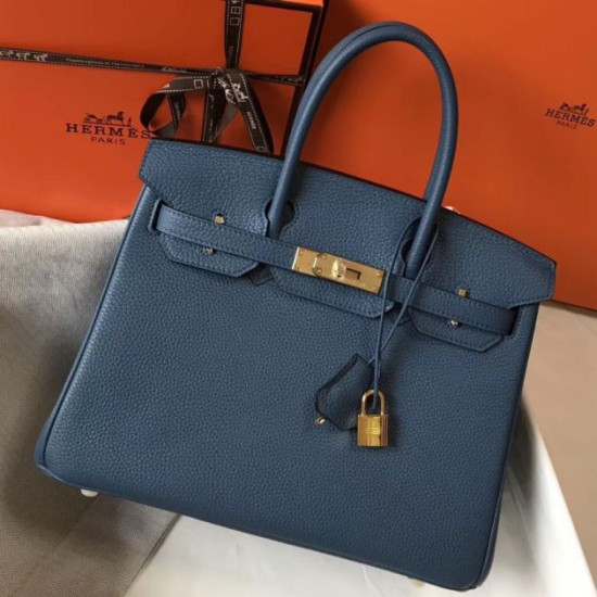 Borsa Hermes Birkin 30 cm in pelle Clemence agata blu Borsa Hermes Birkin 30 cm in pelle Clemence agata blu