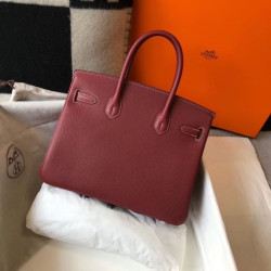 Borsa Hermes Birkin 30 cm in pelle Clemence bordeaux
