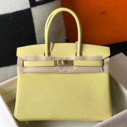 Borse Firmate Replica Hermes Birkin 30 cm in pelle Clemence Jaune Poussin GHW