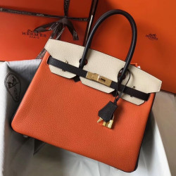 Replica Perfetta Hermes Birkin tricolore 30 cm in pelle Clemence arancione/bianca/nera