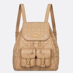 Riproduzione Fedele Zaino medio Dior Caro in pelle di agnello macrocannage beige imitazioni