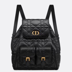 Riproduzione Fedele Zaino medio Dior Caro in pelle di agnello nero Macrocannage imitazioni