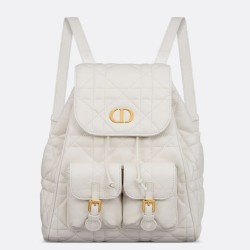 Riproduzione Fedele Zaino medio Dior Caro in pelle di agnello bianco Macrocannage imitazioni