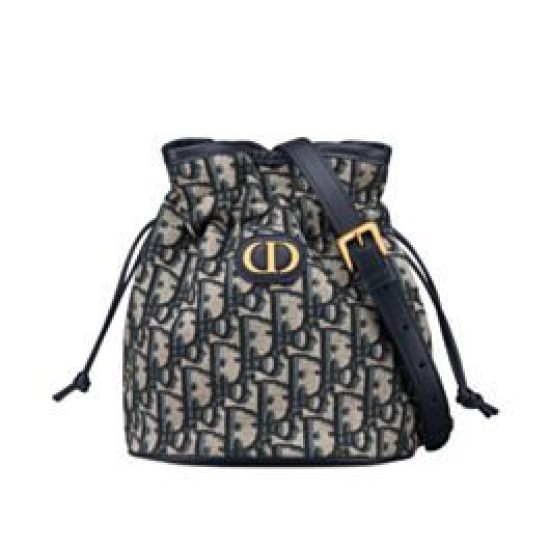 Dior 30 Montaigne Mini Bucket Bag con coulisse Blu scuro