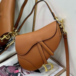 Riproduzione Fedele Borse Replica Saddle Dior con tracolla in pelle di vitello martellata marrone imitazioni