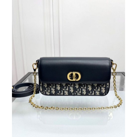 Riproduzione Fedele Mini borsa Dior 30 Montaigne Avenue East-West Double Carry Blu scuro imitazioni