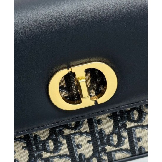 Riproduzione Fedele Mini borsa Dior 30 Montaigne Avenue East-West Double Carry Blu scuro imitazioni