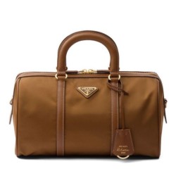 Riproduzione Fedele fedele Borsa tote Prada Fever-Edition in nylon riciclato e Safiano Caffè imitazioni