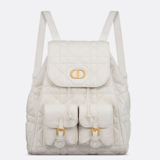 Zaino medio Dior Caro in pelle di agnello bianco Macrocannage