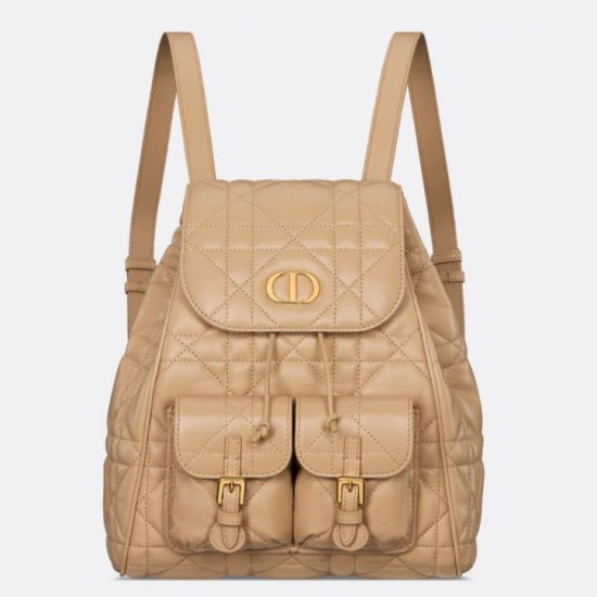 Zaino medio Dior Caro in pelle di agnello macrocannage beige