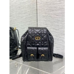 Zaino medio Dior Caro in pelle di agnello nero Macrocannage