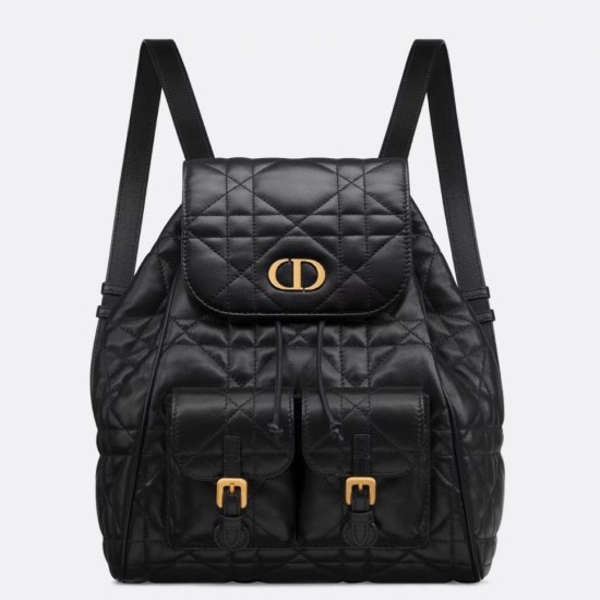 Zaino medio Dior Caro in pelle di agnello nero Macrocannage