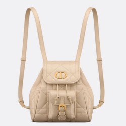 Zaino piccolo Dior Caro in Pelle di agnello beige Macrocannage