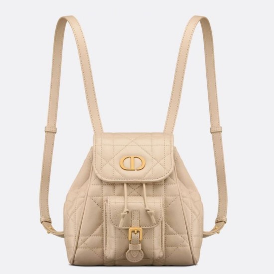 Zaino piccolo Dior Caro in Pelle di agnello beige Macrocannage