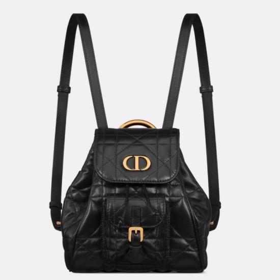 Zaino piccolo Dior Caro in pelle di agnello macrocannage nera