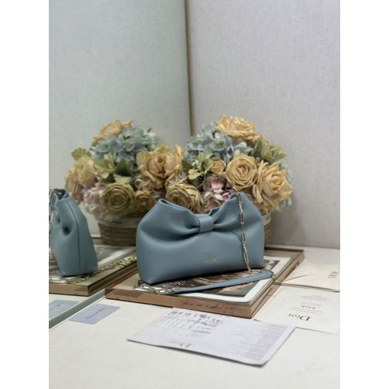 Replica qualità specchio Borsa Dior Bow con fiocco blu e metallo finitura oro
