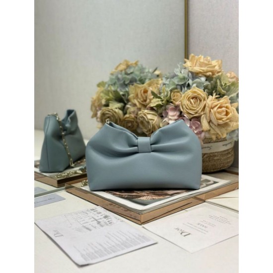 Replica qualità specchio Borsa Dior Bow con fiocco blu e metallo finitura oro