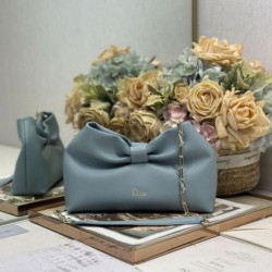 Replica qualità specchio Borsa Dior Bow con fiocco blu e metallo finitura oro