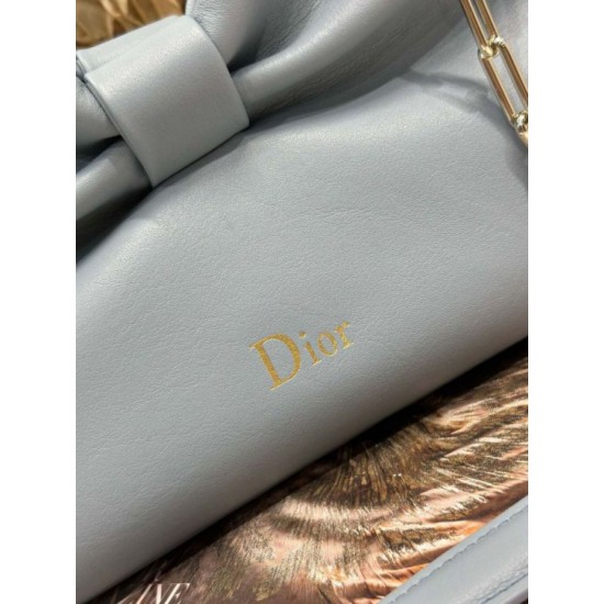 Replica qualità specchio Borsa Dior Bow con fiocco blu e metallo finitura oro