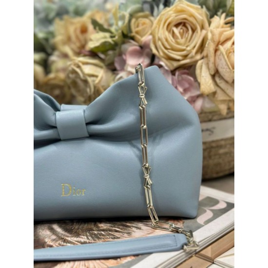 Replica qualità specchio Borsa Dior Bow con fiocco blu e metallo finitura oro