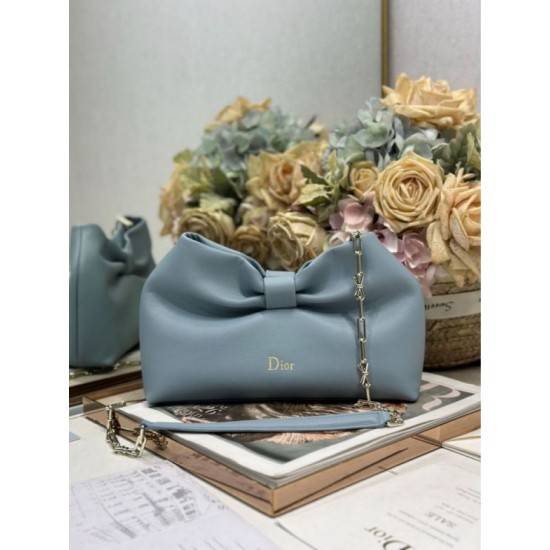 Replica qualità specchio Borsa Dior Bow con fiocco blu e metallo finitura oro