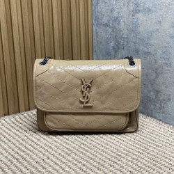 Replica qualità specchio Borse  a tracolla vintage Niki media YSL Saint Laurent pelle cerata e oliata Albicocca