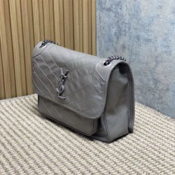 Replica Borsa a tracolla vintage Niki media YSL Saint Laurent pelle cerata e oliata Grigio Imitazioni Replica qualità specchio Borsa a tracolla vintage Niki media YSL Saint Laurent pelle cerata e oliata Grigio