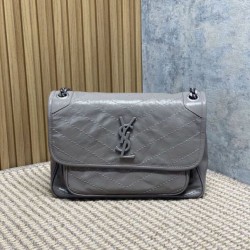 Replica qualità specchio Borsa a tracolla vintage Niki media YSL Saint Laurent pelle cerata e oliata Grigio