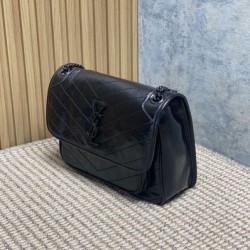 Replica Borsa a tracolla vintage Niki media YSL Saint Laurent pelle cerata e oliata Nero Imitazioni Replica qualità specchio Borsa a tracolla vintage Niki media YSL Saint Laurent pelle cerata e oliata Nero