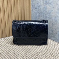 Replica qualità specchio Borsa a tracolla vintage Niki media YSL Saint Laurent pelle cerata e oliata Nero