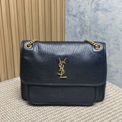 Replica qualità specchio Imitazioni borse griffate a spalla YSL Saint Laurent Niki Media/Grande pelle di agnello grana nero